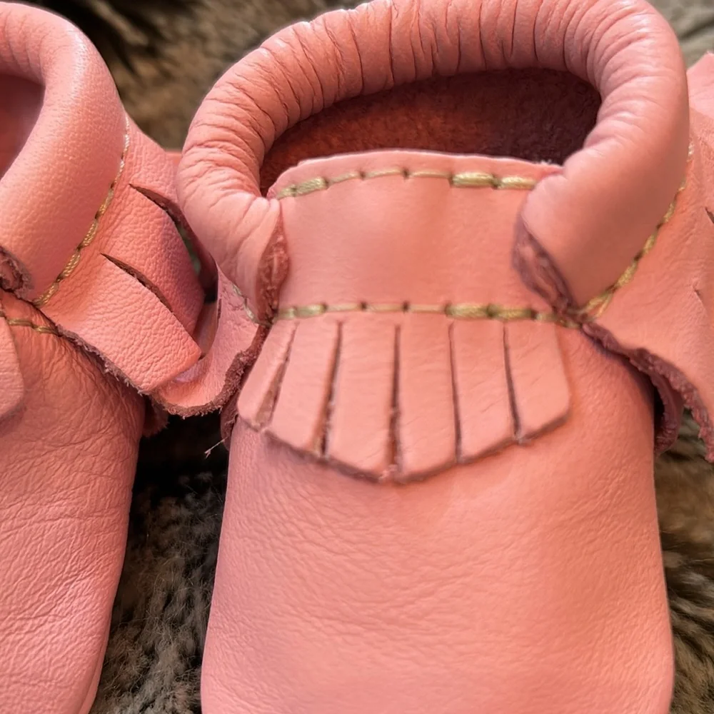 Like New Freshly Picked NB Infant Pink Moccasin sz 0 Premium Leather Made In USA